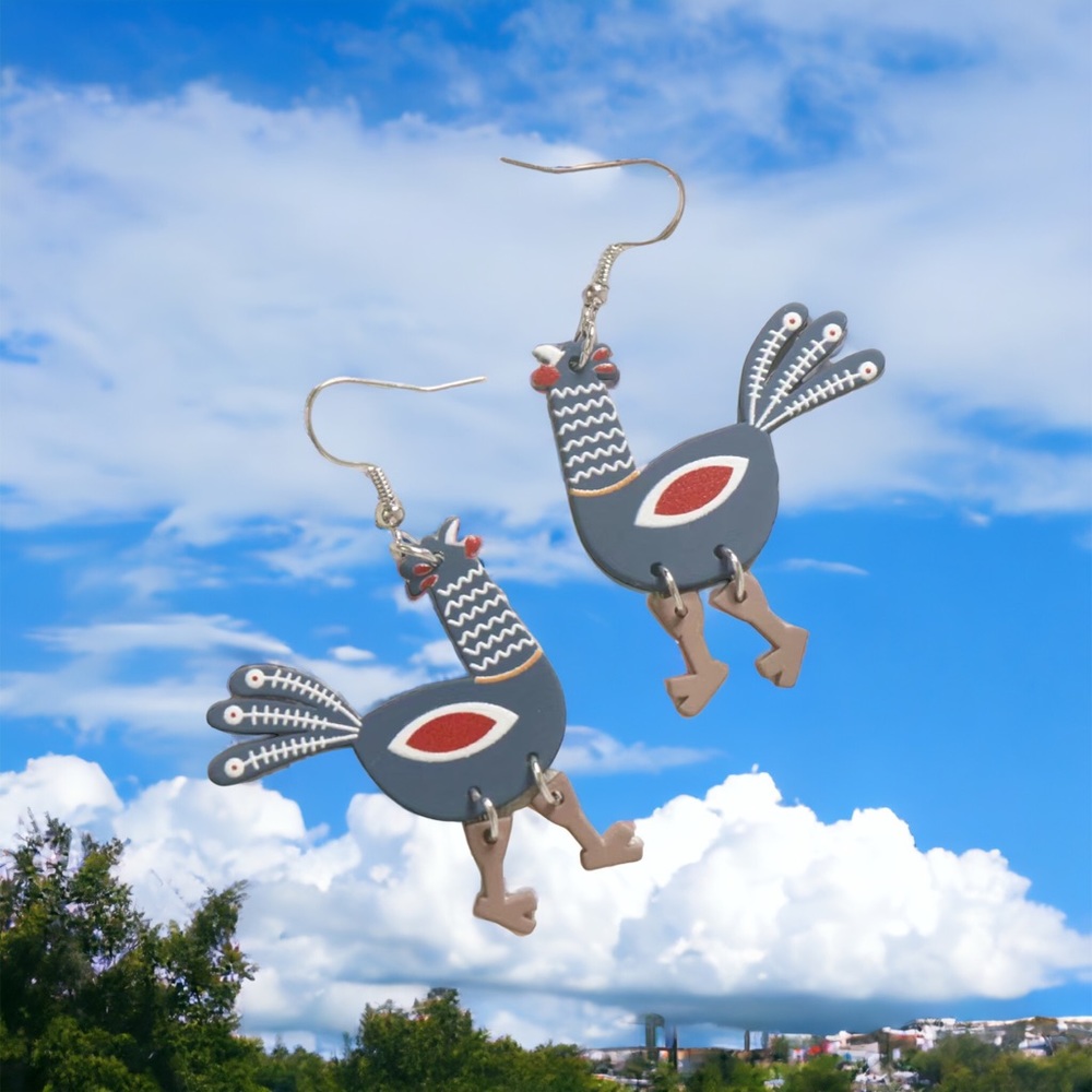 Funny Blue‎ Gray Chicken Design Colorful Pattern Dangle Earrings Acrylic